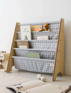 3 Sprouts Bookcase, Gingham blue - Förvaringskorgar