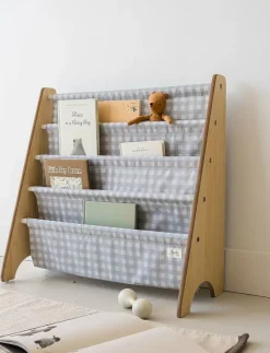 3 Sprouts Bookcase, Gingham blue - Förvaringskorgar