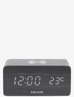 Alarm clock Block w. phone charger LED black veneer, white LED - Väckarklockor