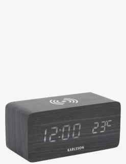 Alarm clock Block w. phone charger LED black veneer, white LED - Väckarklockor