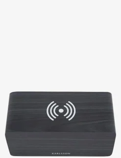 Alarm clock Block w. phone charger LED black veneer, white LED - Väckarklockor