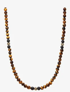 Beaded Necklace with Brown Tiger Eye and Gold - Halsband