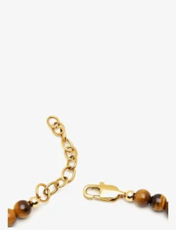 Beaded Necklace with Brown Tiger Eye and Gold - Halsband