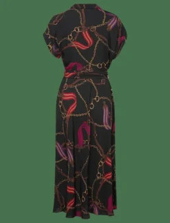 Belting-Print Belted Crepe Dress - Skjortklänningar