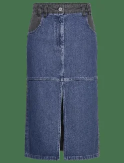 Black and blue denim midi skirt - Midi kjolar