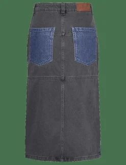 Black and blue denim midi skirt - Midi kjolar