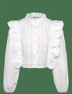Blouse with scallops and embroideri - Långärmade blusar