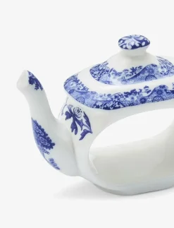 Blue Italian Teapot Napkin Rings - Set of 4 - Servettringar & Servettställ