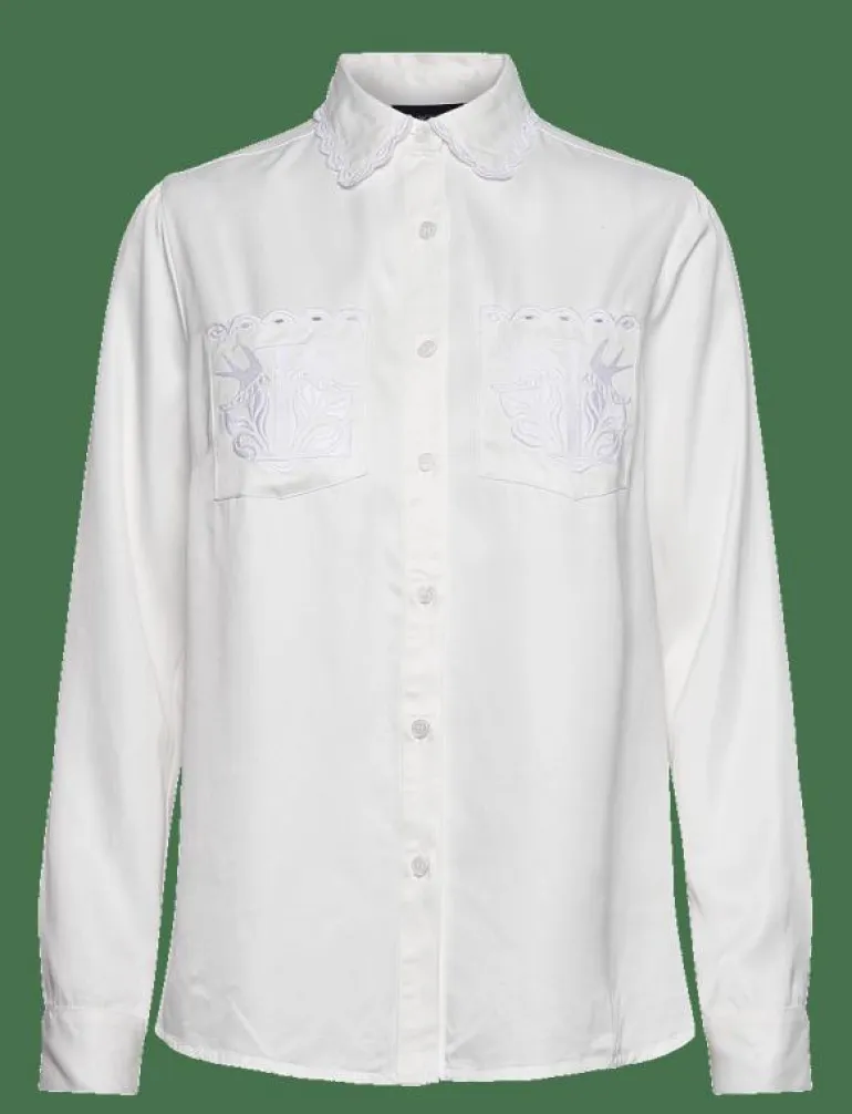 Candice Embroidered Satin Blouse - Långärmade