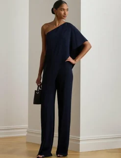 Cape Georgette One-Shoulder Jumpsuit - Jumpsuits