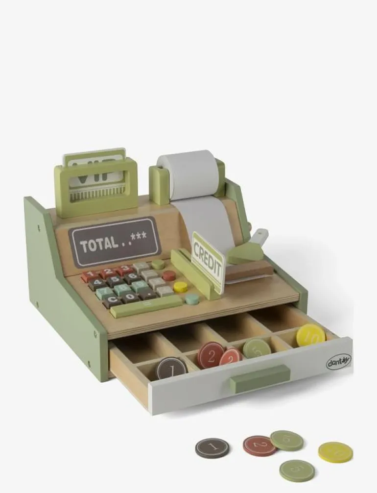 CASH REGISTER WOOD IN GIFT BOX 33 PARTS - Marknadsstånd