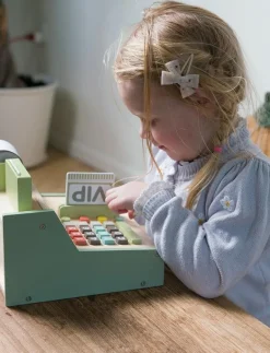 CASH REGISTER WOOD IN GIFT BOX 33 PARTS - Marknadsstånd