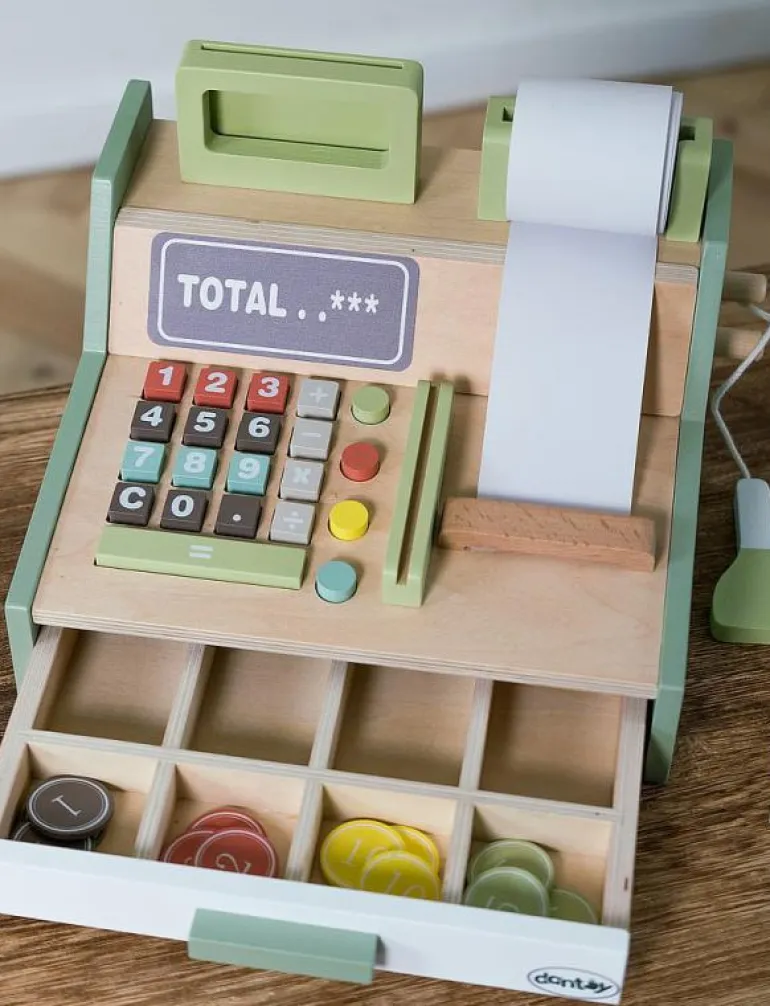 CASH REGISTER WOOD IN GIFT BOX 33 PARTS - Marknadsstånd