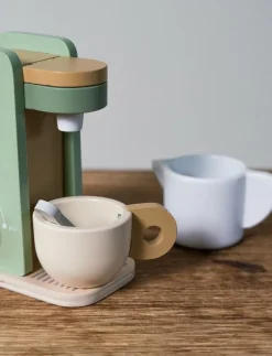 COFFEE MACHINE WOOD IN GIFT BOX 5 PARTS - Leksakskök & Tillbehör