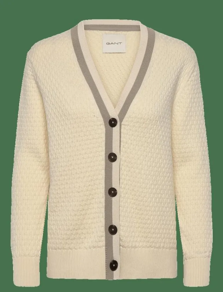 COTTON CONTRAST TEXTURED CARDIGAN - Koftor