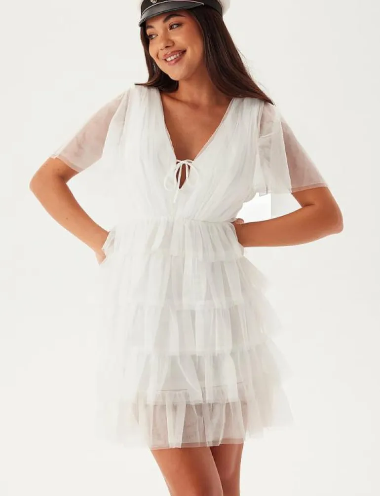 Deep V-neck Tulle Dress - Korta klänningar