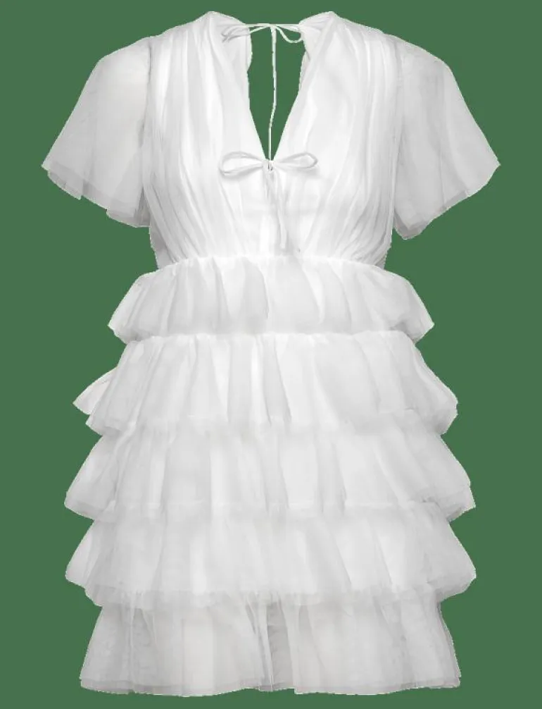 Deep V-neck Tulle Dress - Korta klänningar