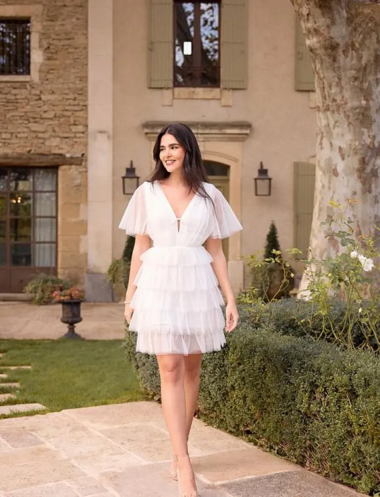 Deep V-neck Tulle Dress - Korta klänningar