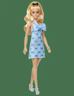 Fashionistas Doll #237 in Blue Bow Halter Dress, Blonde Ponytail with Bow Accessory - Dockor