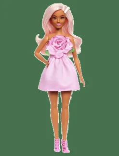 Fashionistas Doll #238 in Strapless Rose Dress, Pink Hair with Barrette Accessory - Dockor