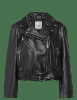 FAUX LEATHER MOTO JACKET W/BELT - Skinnjackor