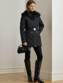 Faux-Fur-Trim Diamond-Quilted Down Coat - Dun- & vadderade jackor