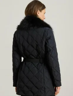 Faux-Fur-Trim Diamond-Quilted Down Coat - Dun- & vadderade jackor