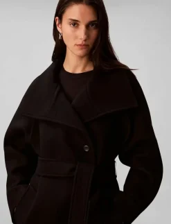 FUNNEL NECK KNEE LENGTH WOOL COA - Ullkappor