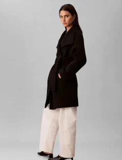 FUNNEL NECK KNEE LENGTH WOOL COA - Ullkappor