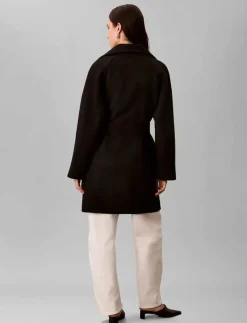FUNNEL NECK KNEE LENGTH WOOL COA - Ullkappor