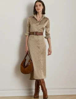 Geo-Print Satin Charmeuse Shirtdress - Midiklänningar