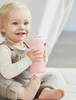 Glass Straw Bottle Healthy + Rose Pink - Nappflaskor