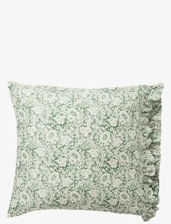 Green Floral Printed Cotton Sateen Pillowcase - Örngott