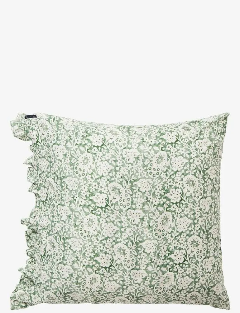 Green Floral Printed Cotton Sateen Pillowcase - Örngott