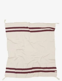 Knitted blanket Stripes Natural-Burgundy - Filtar & täcken