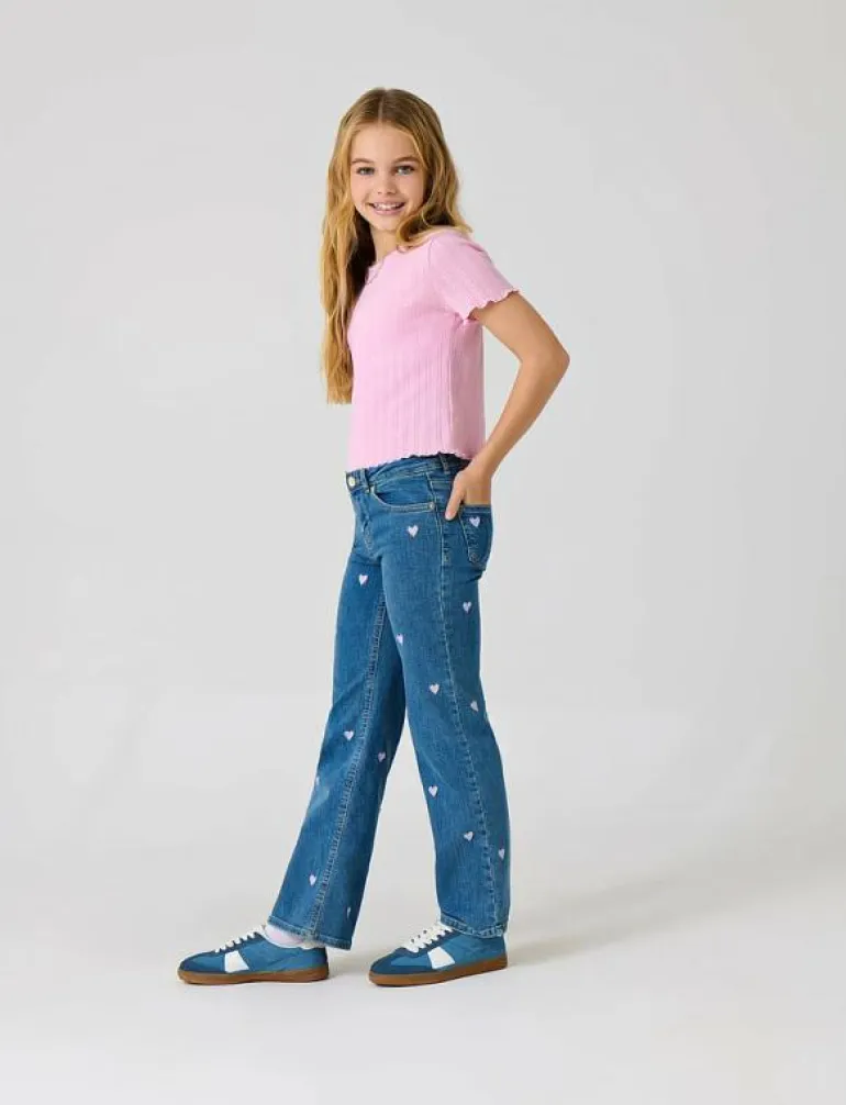 KOGJUICY WIDE LEG HEART EMB JEANS NOOS - Bootcut jeans