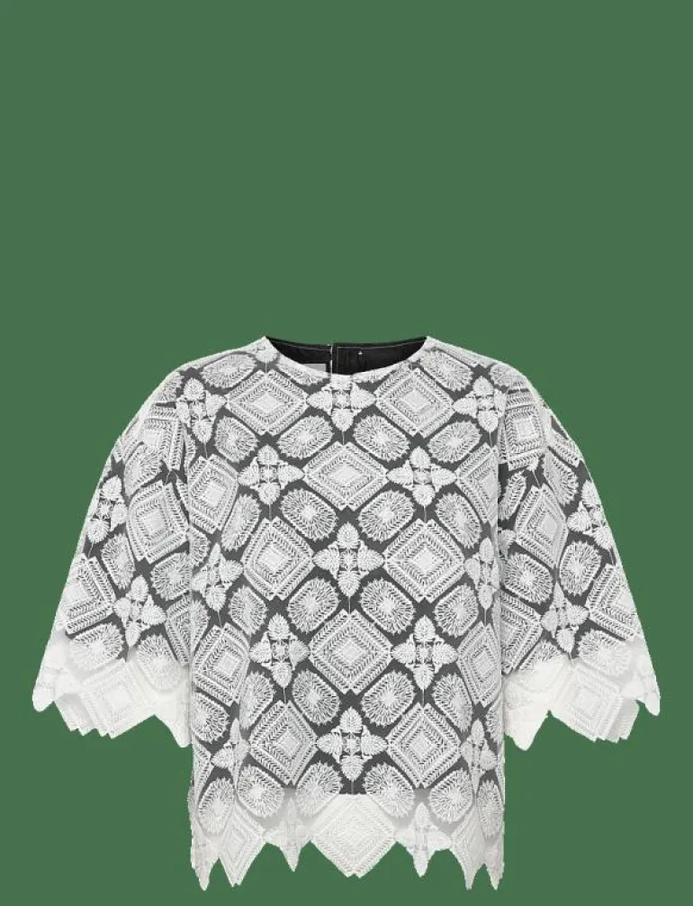 LEJSE BLOUSE WHITE EMBROIDERY - Kortärmade blusar