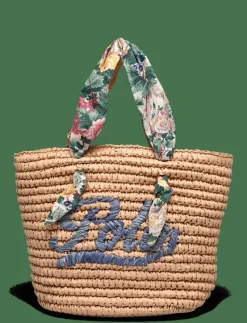 Madras-Trim Raffia Bag - Axelremsväska
