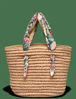Madras-Trim Raffia Bag - Axelremsväska