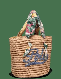 Madras-Trim Raffia Bag - Axelremsväska