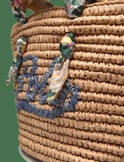 Madras-Trim Raffia Bag - Axelremsväska