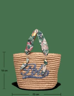 Madras-Trim Raffia Bag - Axelremsväska