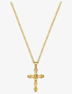 Men's Gold Necklace with Crucifix Pendant - Halsband