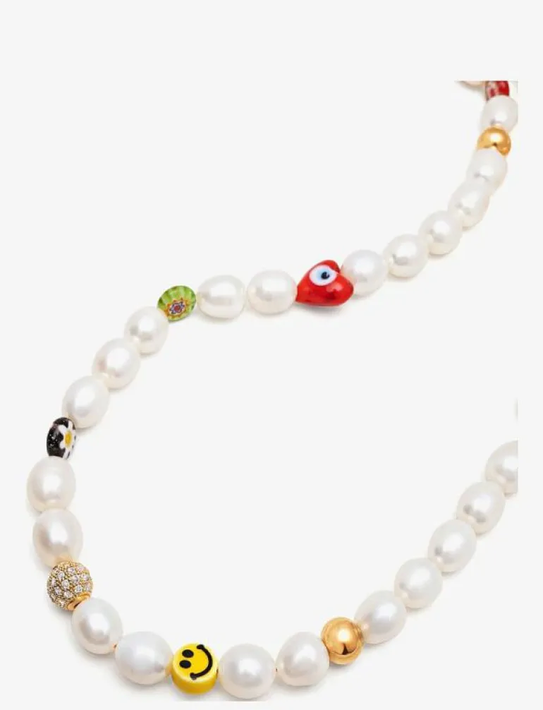 Men's Smiley Face Pearl Choker with Assorted Beads - Halsband
