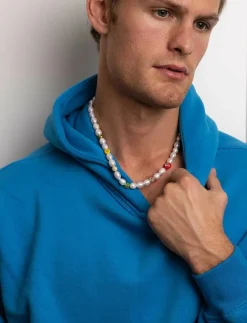 Men's Smiley Face Pearl Choker with Assorted Beads - Halsband