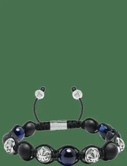 Men's Sterling Silver Beaded Bracelet with Matte Onyx, Lava Stone, and Blue Tiger Eye - Armband