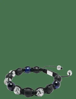 Men's Sterling Silver Beaded Bracelet with Matte Onyx, Lava Stone, and Blue Tiger Eye - Armband