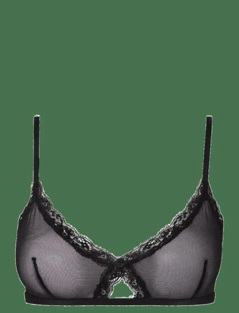 Mesh Lace Trim Triangle Bralette - Bralette