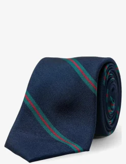 Navy Green Red Thin Stripes - Slipsar