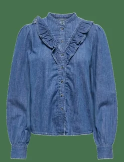 ONLDASHA-SEVIGNY L/S FRILL SHIRT DNM AKM - Jeansskjortor